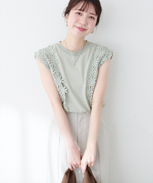 natural couture(ナチュラルクチュール)の「【canami】レース×ニットコンビノースリTOPS(ニット/セーター・レディース・サックスブルー/グレイッシュベージュ/ネイビー/ラベンダー/ミント・FREE)」の22枚目の写真