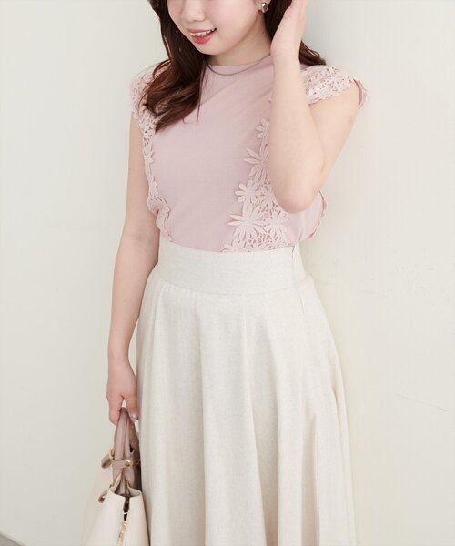 natural couture(ナチュラルクチュール)の「【canami】レース×ニットコンビノースリTOPS(ニット/セーター・レディース・サックスブルー/グレイッシュベージュ/ネイビー/ラベンダー/ミント・FREE)」の17枚目の写真