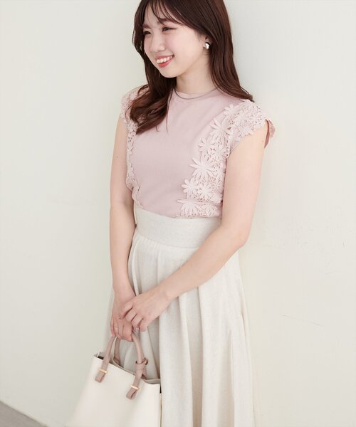 natural couture(ナチュラルクチュール)の「【canami】レース×ニットコンビノースリTOPS(ニット/セーター・レディース・サックスブルー/グレイッシュベージュ/ネイビー/ラベンダー/ミント・FREE)」の16枚目の写真