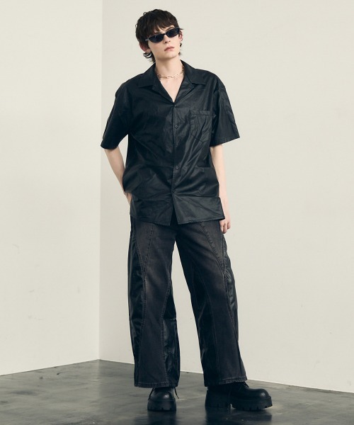 LOOKPLE☆ハイパー エッセンシャルオーバーフィットリネンシャツ remer シャツ loose synthetic linen over shirt / ルーズ
