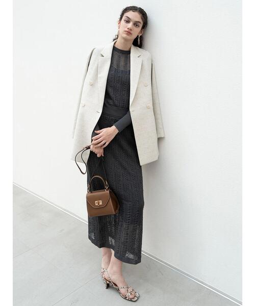 Te chichi（テチチ）の「レーシーニットストレートスカート（セットアップ可）《2025spring catalog item》（スカート・レディース・チャコールグレー/オフホワイト・F）」の2枚目の写真