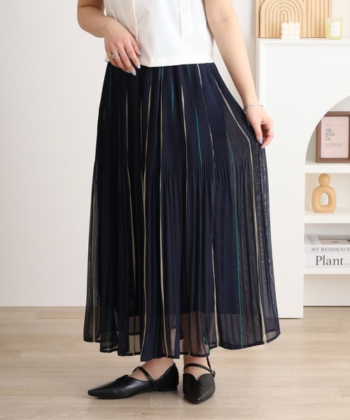 EGLANTINE(エグランティーヌ)の「EGLANTINE 【セットアップ対応】シフォンプリントプリーツスカート シアーロングスカート(スカート・レディース・ベージュ/ブルー/ネイビー・40)」の9枚目の写真