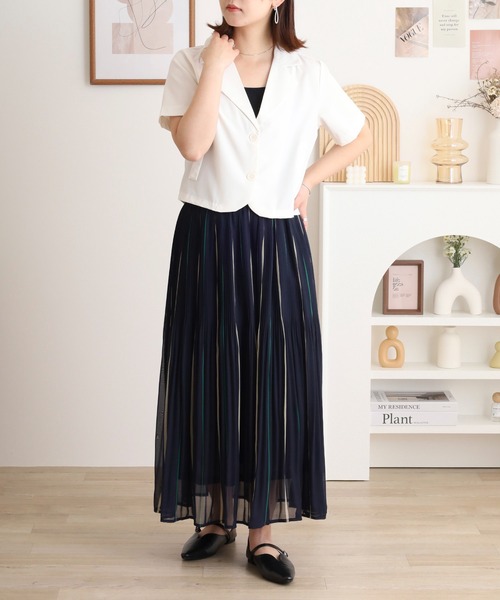 EGLANTINE(エグランティーヌ)の「EGLANTINE 【セットアップ対応】シフォンプリントプリーツスカート シアーロングスカート(スカート・レディース・ベージュ/ブルー/ネイビー・40)」の12枚目の写真