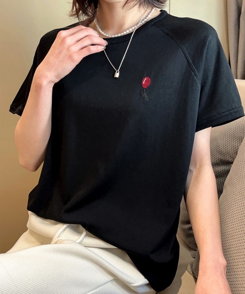 aimoha(アイモハ)の「バルーンワンポイントTシャツ (SS)(Tシャツ/カットソー・レディース・ホワイト/ブラック/ネイビー/グレー/カーキ・FREE)」の12枚目の写真