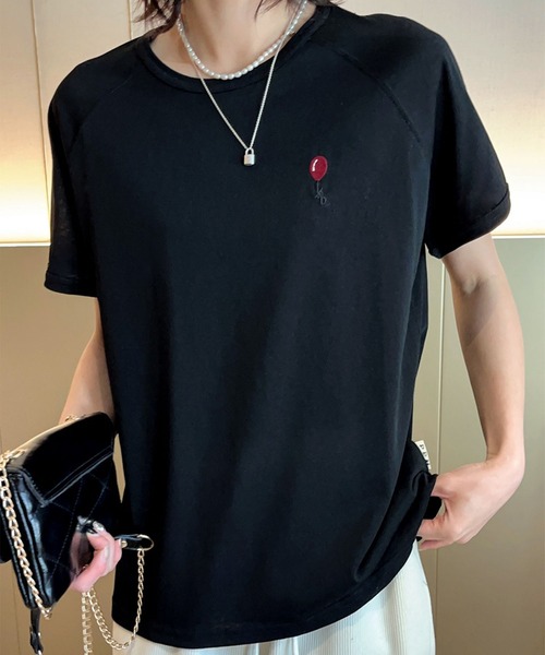 aimoha(アイモハ)の「バルーンワンポイントTシャツ (SS)(Tシャツ/カットソー・レディース・ホワイト/ブラック/ネイビー/グレー/カーキ・FREE)」の13枚目の写真