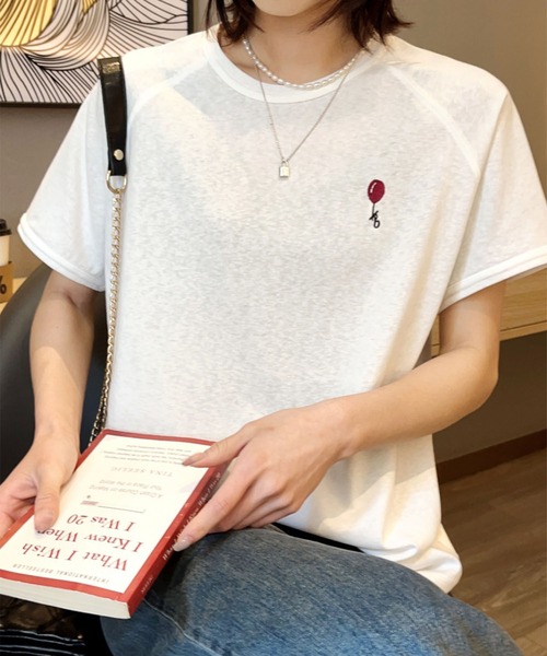 aimoha(アイモハ)の「バルーンワンポイントTシャツ (SS)(Tシャツ/カットソー・レディース・ホワイト/ブラック/ネイビー/グレー/カーキ・FREE)」の17枚目の写真