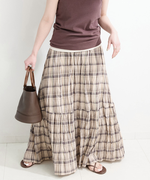 B.C STOCK ウォッシャブル /先染めチェッククリンクルスカート新品未使用 WEB限定】ウォッシャブル / 先染めチェッククリンクルスカート