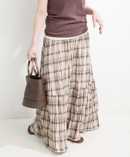 WEB限定】ウォッシャブル / 先染めチェッククリンクルスカート