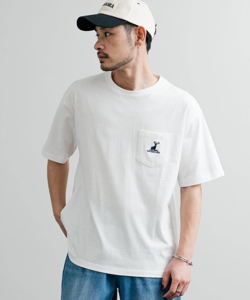 CAPTAIN STAG(キャプテンスタッグ)の「CAPTAIN STAG キャプテンスタッグ オーバーサイズ ポケット付きワンポイントロゴクルーネック半袖Tシャツ(Tシャツ/カットソー・メンズ・ブルー系/ブラック系/ブラック/イエロー/ホワイト/ホワイト系/グリーン系/グリーン/レッド/ネイビー/ブルー/杢グレー・M/LL/L)」の13枚目の写真