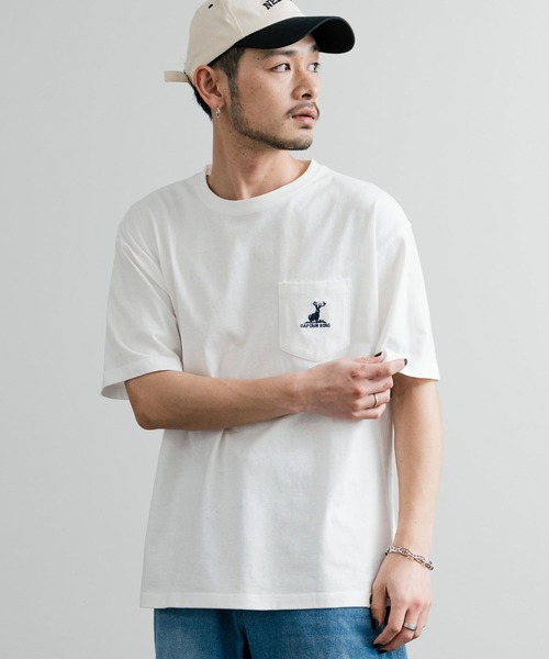 CAPTAIN STAG(キャプテンスタッグ)の「CAPTAIN STAG キャプテンスタッグ オーバーサイズ ポケット付きワンポイントロゴクルーネック半袖Tシャツ(Tシャツ/カットソー・メンズ・ブルー系/ブラック系/ブラック/イエロー/ホワイト/ホワイト系/グリーン系/グリーン/レッド/ネイビー/ブルー/杢グレー・M/LL/L)」の14枚目の写真