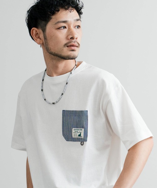 CAPTAIN STAG(キャプテンスタッグ)の「CAPTAIN STAG キャプテンスタッグ オーバーサイズ ポケット付きワンポイントロゴクルーネック半袖Tシャツ(Tシャツ/カットソー・メンズ・ブルー系/ブラック系/ブラック/イエロー/ホワイト/ホワイト系/グリーン系/グリーン/レッド/ネイビー/ブルー/杢グレー・M/LL/L)」の16枚目の写真