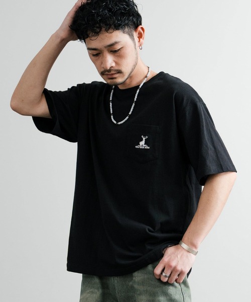CAPTAIN STAG(キャプテンスタッグ)の「CAPTAIN STAG キャプテンスタッグ オーバーサイズ ポケット付きワンポイントロゴクルーネック半袖Tシャツ(Tシャツ/カットソー・メンズ・ブルー系/ブラック系/ブラック/イエロー/ホワイト/ホワイト系/グリーン系/グリーン/レッド/ネイビー/ブルー/杢グレー・M/LL/L)」の19枚目の写真