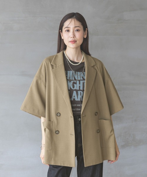 グローバルワーク低身長しゅりさんプロデュース/ 半袖セットアップジャケット L GLOBAL WORK（グローバルワーク）の「フレンチリネンコン半袖