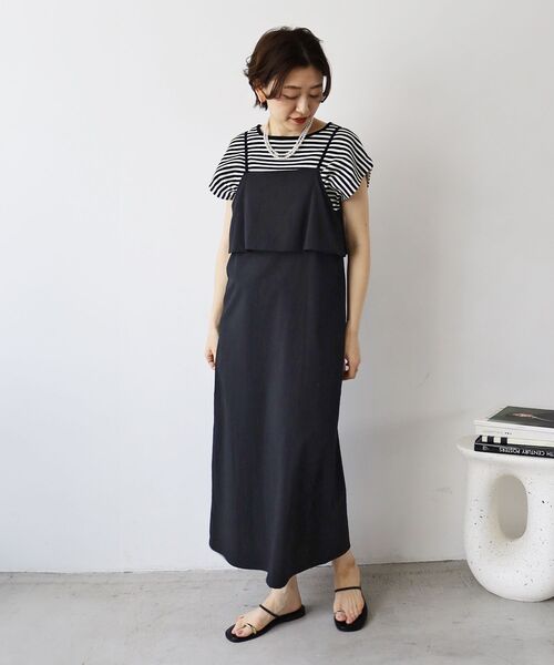 le.coeur blanc(ルクールブラン)の「RNストレッチキャミワンピース(ワンピース・レディース・モカ/ブラック・38)」の1枚目の写真