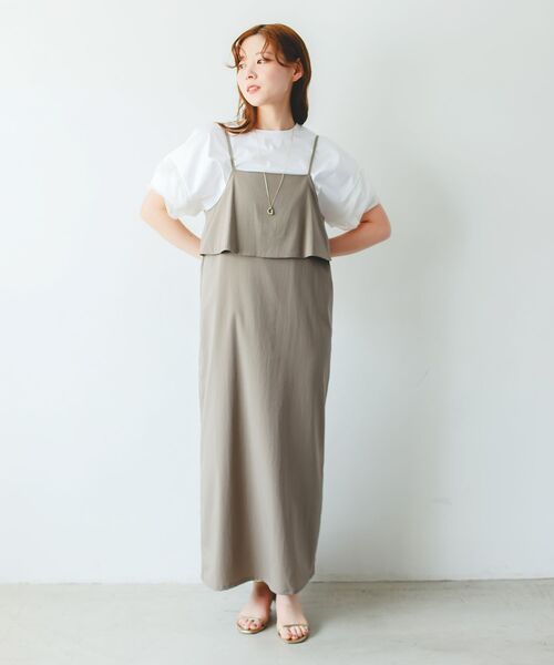 le.coeur blanc(ルクールブラン)の「RNストレッチキャミワンピース(ワンピース・レディース・モカ/ブラック・38)」の2枚目の写真