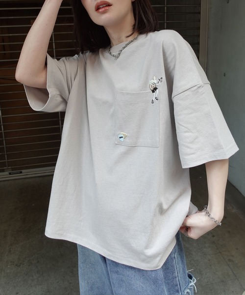 CORNERS（コーナーズ）の「アニマル刺繍Tシャツ（Tシャツ/カットソー・レディース・ブラウン/ピンク/ネイビー/ホワイト/ミント/グレイッシュベージュ・FREE）」の3枚目の写真