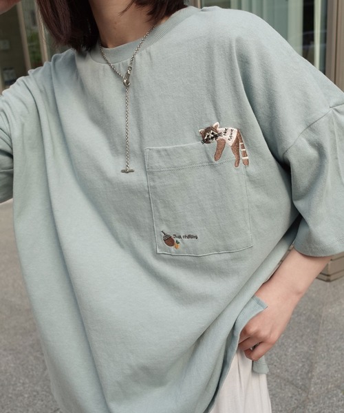 CORNERS（コーナーズ）の「アニマル刺繍Tシャツ（Tシャツ/カットソー・レディース・ブラウン/ピンク/ネイビー/ホワイト/ミント/グレイッシュベージュ・FREE）」の4枚目の写真