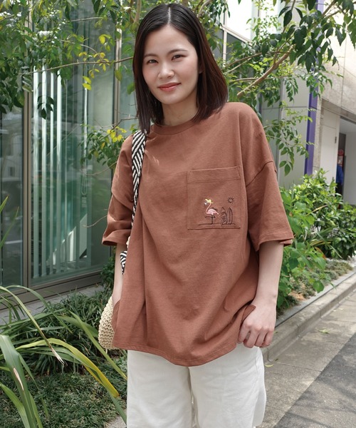 CORNERS（コーナーズ）の「アニマル刺繍Tシャツ（Tシャツ/カットソー・レディース・ブラウン/ピンク/ネイビー/ホワイト/ミント/グレイッシュベージュ・FREE）」の10枚目の写真