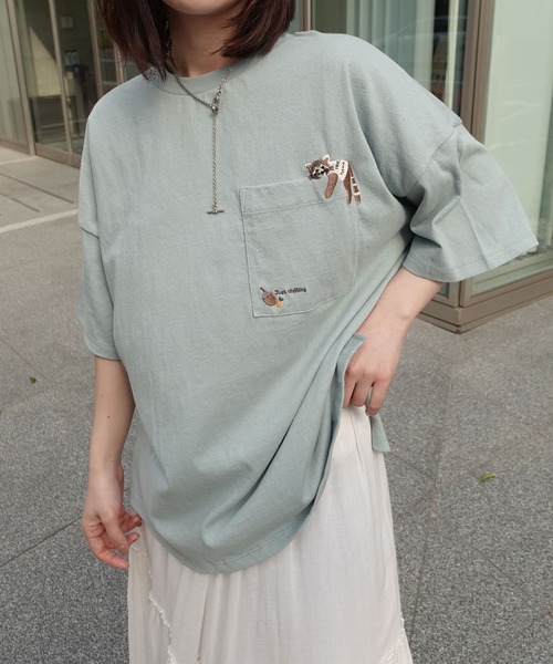 CORNERS（コーナーズ）の「アニマル刺繍Tシャツ（Tシャツ/カットソー・レディース・ブラウン/ピンク/ネイビー/ホワイト/ミント/グレイッシュベージュ・FREE）」の19枚目の写真