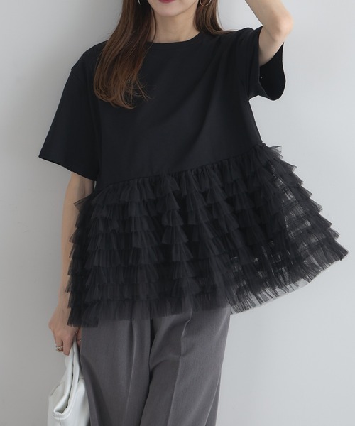 &. NOSTALGIA(アンドドットノスタルジア)の「【ZOZO限定】ボリュームチュールティアードトップス(Tシャツ/カットソー・レディース・ブラック×ホワイト/ブラック/オフホワイト・M)」の13枚目の写真