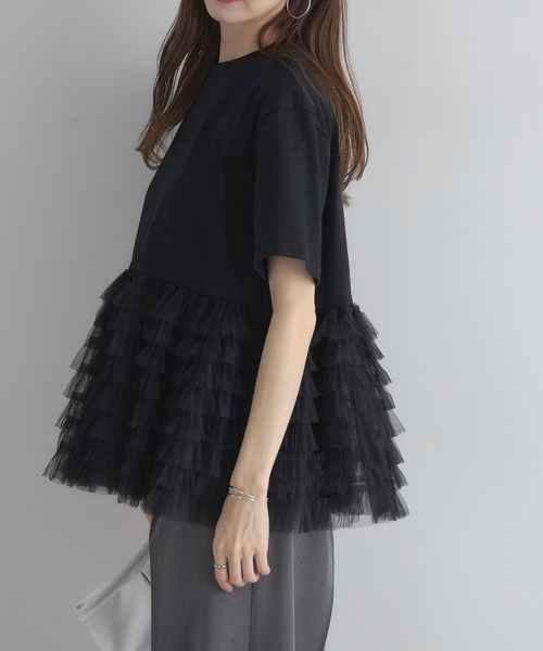&. NOSTALGIA(アンドドットノスタルジア)の「【ZOZO限定】ボリュームチュールティアードトップス(Tシャツ/カットソー・レディース・ブラック×ホワイト/ブラック/オフホワイト・M)」の14枚目の写真