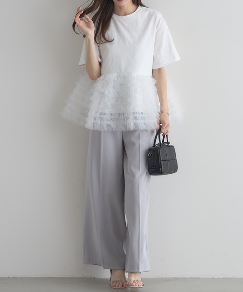 &. NOSTALGIA(アンドドットノスタルジア)の「【ZOZO限定】ボリュームチュールティアードトップス(Tシャツ/カットソー・レディース・ブラック×ホワイト/ブラック/オフホワイト・M)」の4枚目の写真