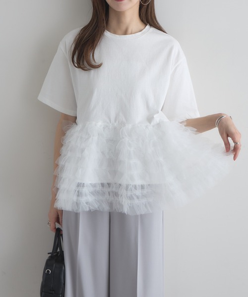 &. NOSTALGIA(アンドドットノスタルジア)の「【ZOZO限定】ボリュームチュールティアードトップス(Tシャツ/カットソー・レディース・ブラック×ホワイト/ブラック/オフホワイト・M)」の6枚目の写真