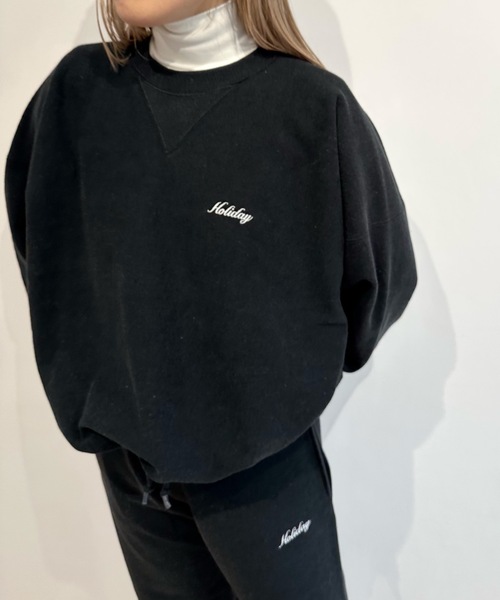 HOLIDAY / ホリデイ | ULTRA HEAVY SWEAT TOPS ロゴプリント ウルトラヘビー クルーネックスウェット | F | ネイビー | レディース HOLIDAY / ホリデイ | ULTRA HEAVY SWEAT TOPS ロゴプリント