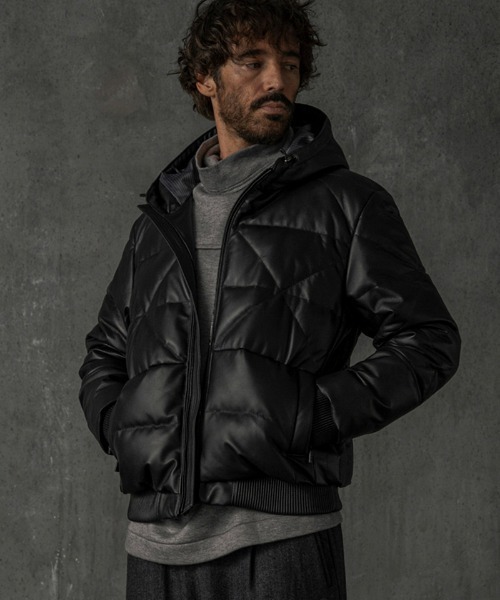 C DIEM（カルペディエム）の「mj10785-Leather Down Deformed Diaquilt Jacket レザーダウンジャケット（ダウンジャケット/コート・メンズ・ブラック/ホワイト・M/L/XL）」の19枚目の写真