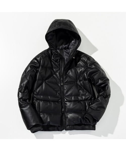 C DIEM（カルペディエム）の「mj10785-Leather Down Deformed Diaquilt Jacket レザーダウンジャケット（ダウンジャケット/コート・メンズ・ブラック/ホワイト・M/L/XL）」の9枚目の写真