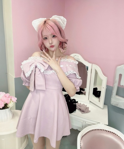 Ank Rouge(アンクルージュ)の「リボンオフショルカットOP(ワンピース・レディース・ホワイト/ブラック/ピンク・M)」の22枚目の写真