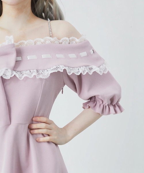 Ank Rouge(アンクルージュ)の「リボンオフショルカットOP(ワンピース・レディース・ホワイト/ブラック/ピンク・M)」の9枚目の写真