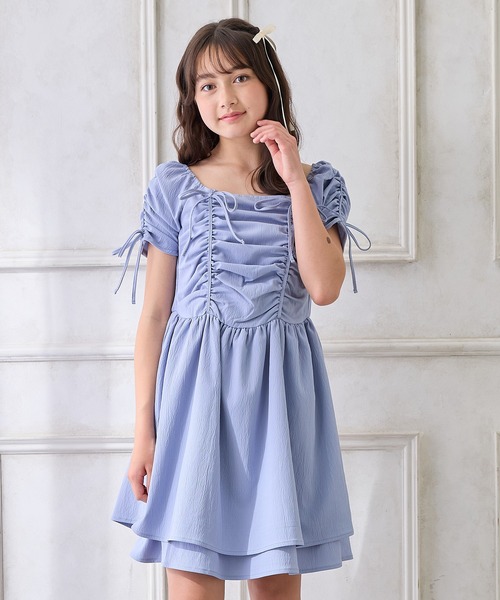 Amourire girl（アムリールガール）の「袖2WAYシャーリングリボンワンピース（ワンピース・キッズ・ブラック/サックスブルー・130cm/140cm/150cm/160cm）」の8枚目の写真