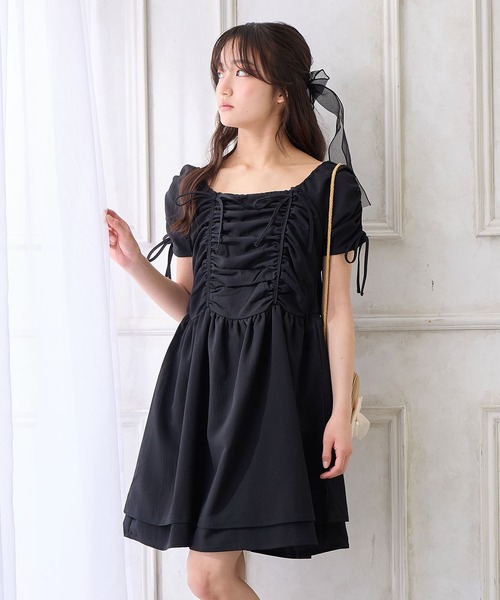 Amourire girl（アムリールガール）の「袖2WAYシャーリングリボンワンピース（ワンピース・キッズ・ブラック/サックスブルー・130cm/140cm/150cm/160cm）」の14枚目の写真