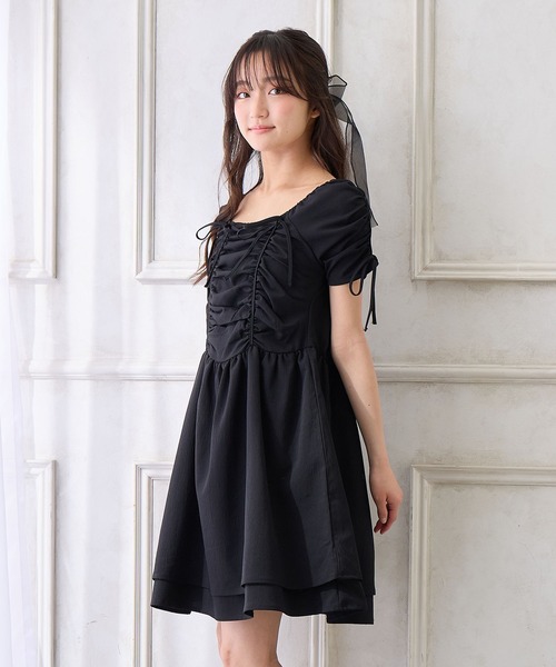 Amourire girl（アムリールガール）の「袖2WAYシャーリングリボンワンピース（ワンピース・キッズ・ブラック/サックスブルー・130cm/140cm/150cm/160cm）」の13枚目の写真