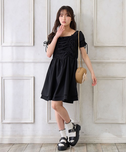 Amourire girl（アムリールガール）の「袖2WAYシャーリングリボンワンピース（ワンピース・キッズ・ブラック/サックスブルー・130cm/140cm/150cm/160cm）」の16枚目の写真