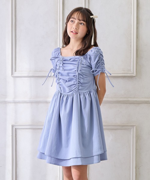 Amourire girl（アムリールガール）の「袖2WAYシャーリングリボンワンピース（ワンピース・キッズ・ブラック/サックスブルー・130cm/140cm/150cm/160cm）」の10枚目の写真