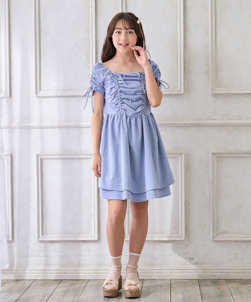 Amourire girl（アムリールガール）の「袖2WAYシャーリングリボンワンピース（ワンピース・キッズ・ブラック/サックスブルー・130cm/140cm/150cm/160cm）」の11枚目の写真