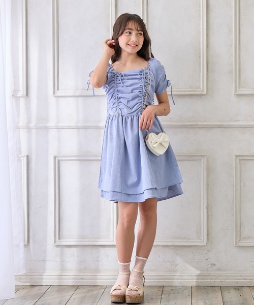 Amourire girl（アムリールガール）の「袖2WAYシャーリングリボンワンピース（ワンピース・キッズ・ブラック/サックスブルー・130cm/140cm/150cm/160cm）」の21枚目の写真