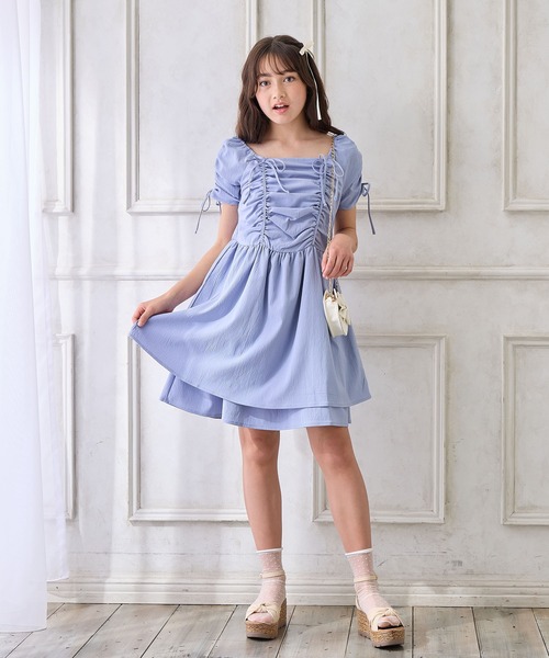 Amourire girl（アムリールガール）の「袖2WAYシャーリングリボンワンピース（ワンピース・キッズ・ブラック/サックスブルー・130cm/140cm/150cm/160cm）」の22枚目の写真