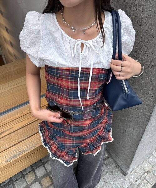 CIAOPANIC(チャオパニック)の「【ドット/チェック】マルチWAYフリルビッグスカーフ(バンダナ/スカーフ・レディース・グリーン/ブラック/ベージュ/レッド/ベージュ系その他/レッド系その他/ネイビー/パープル/ブラック系その他/ホワイト・ONE SIZE)」の17枚目の写真