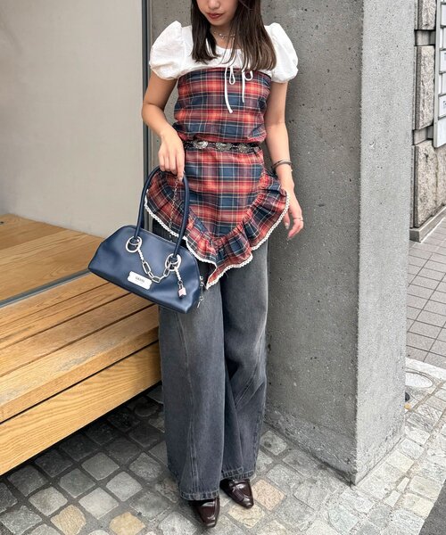 CIAOPANIC(チャオパニック)の「【ドット/チェック】マルチWAYフリルビッグスカーフ(バンダナ/スカーフ・レディース・グリーン/ブラック/ベージュ/レッド/ベージュ系その他/レッド系その他/ネイビー/パープル/ブラック系その他/ホワイト・ONE SIZE)」の20枚目の写真