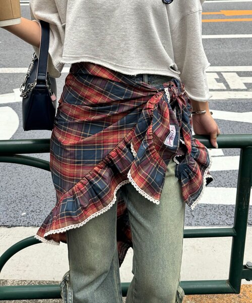 CIAOPANIC(チャオパニック)の「【ドット/チェック】マルチWAYフリルビッグスカーフ(バンダナ/スカーフ・レディース・グリーン/ブラック/ベージュ/レッド/ベージュ系その他/レッド系その他/ネイビー/パープル/ブラック系その他/ホワイト・ONE SIZE)」の21枚目の写真