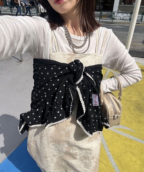 ドット/チェック】マルチWAYフリルビッグスカーフ（バンダナ/スカーフ