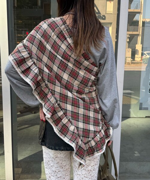 ドット/チェック】マルチWAYフリルビッグスカーフ（バンダナ/スカーフ