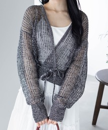 CLEAR BASIC | ウエストリボンメッシュ長袖カーディガン[着回し抜群 大人 カジュアル]≪CLEAR BASIC≫(ニット/セーター)