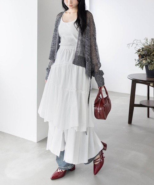 CLEAR BASIC（クリアベーシック）の「ウエストリボンメッシュ長袖カーディガン[着回し抜群 大人 カジュアル]≪SS新作≫（ニット/セーター・レディース・ブラック/ブルー・F）」の5枚目の写真