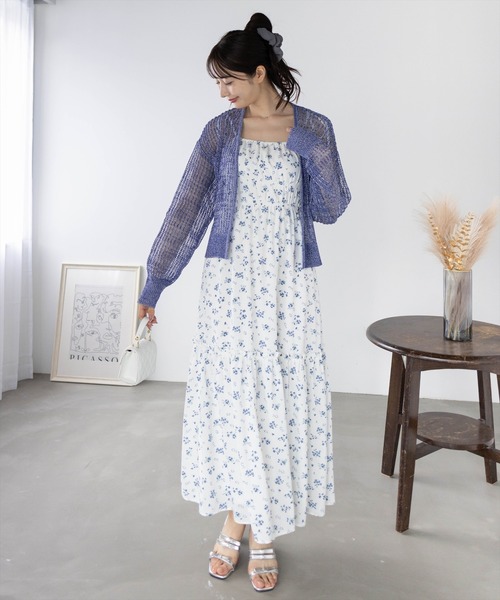 CLEAR BASIC（クリアベーシック）の「ウエストリボンメッシュ長袖カーディガン[着回し抜群 大人 カジュアル]≪SS新作≫（ニット/セーター・レディース・ブラック/ブルー・F）」の6枚目の写真