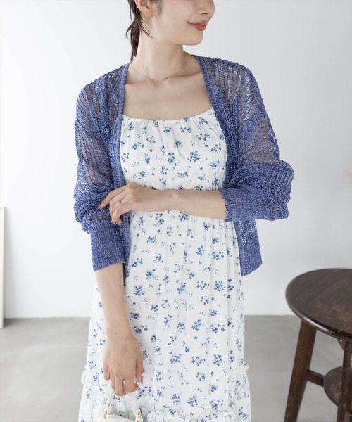 CLEAR BASIC（クリアベーシック）の「ウエストリボンメッシュ長袖カーディガン[着回し抜群 大人 カジュアル]≪SS新作≫（ニット/セーター・レディース・ブラック/ブルー・F）」の7枚目の写真