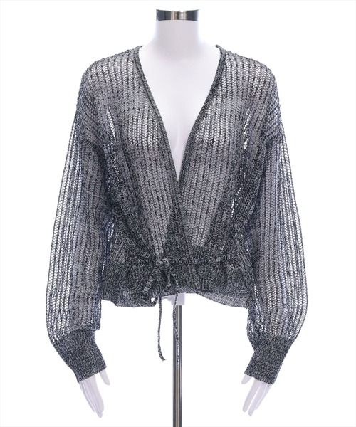 CLEAR BASIC（クリアベーシック）の「ウエストリボンメッシュ長袖カーディガン[着回し抜群 大人 カジュアル]≪SS新作≫（ニット/セーター・レディース・ブラック/ブルー・F）」の22枚目の写真